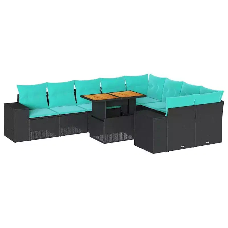 vidaXL 10 Piece Patio Sofa Set with Cushions Black Poly Rattan