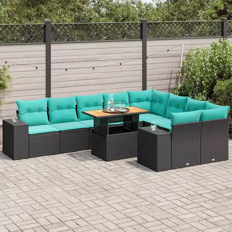 vidaXL Salon de jardin 10 pcs avec coussins résine tressée noir