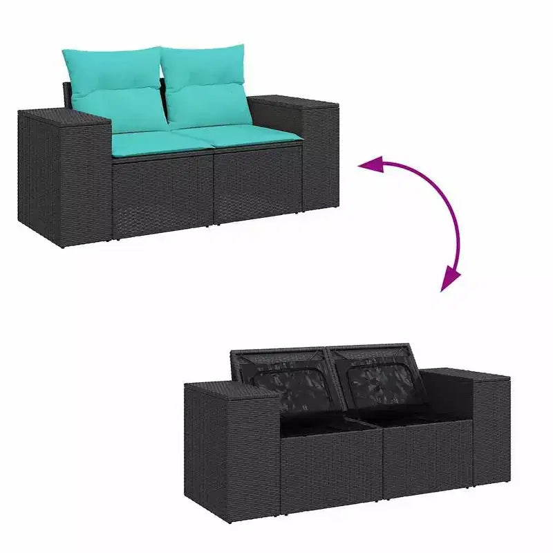 vidaXL Salon de jardin 10 pcs avec coussins résine tressée noir