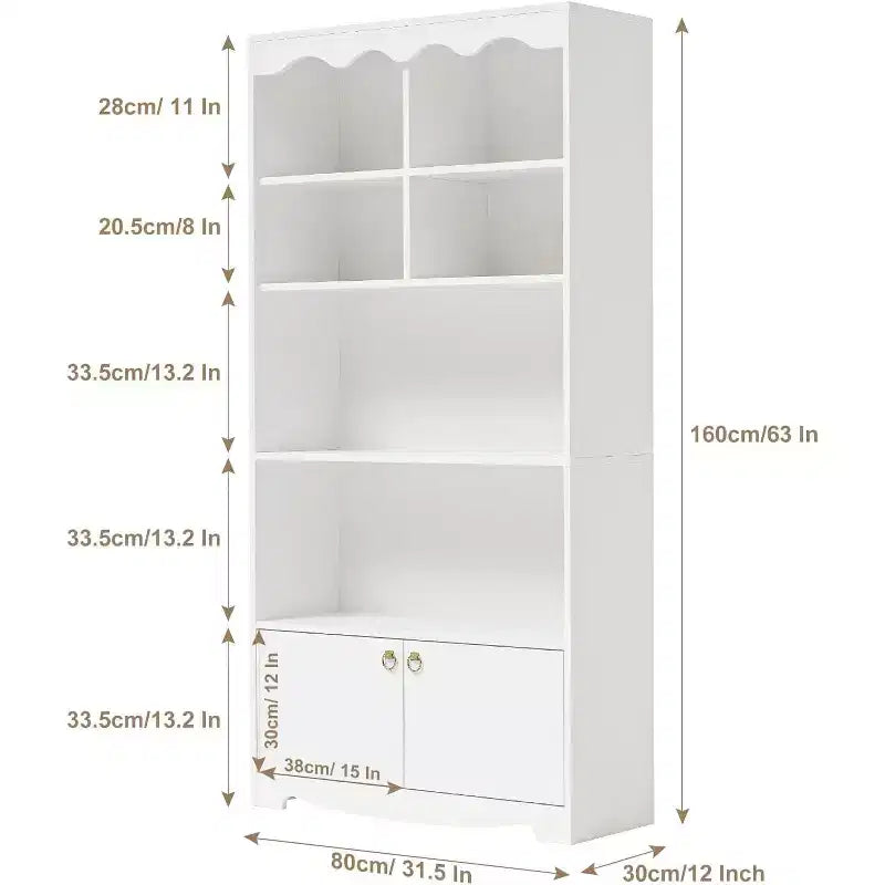 Bibliothèque en bois à 5 niveaux, 63 pouces de haut, meuble de rangement, bibliothèque autoportante, bureau à domicile, salle d'étude, cuisine