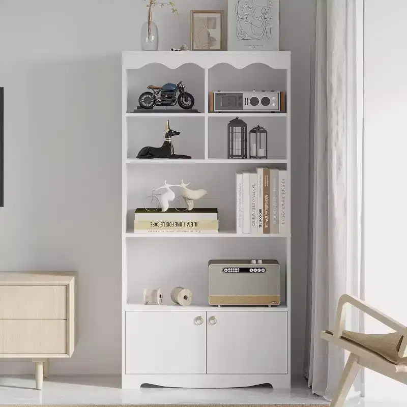Bibliothèque en bois à 5 niveaux, 63 pouces de haut, meuble de rangement, bibliothèque autoportante, bureau à domicile, salle d'étude, cuisine