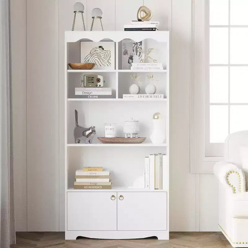 Bibliothèque en bois à 5 niveaux, 63 pouces de haut, meuble de rangement, bibliothèque autoportante, bureau à domicile, salle d'étude, cuisine