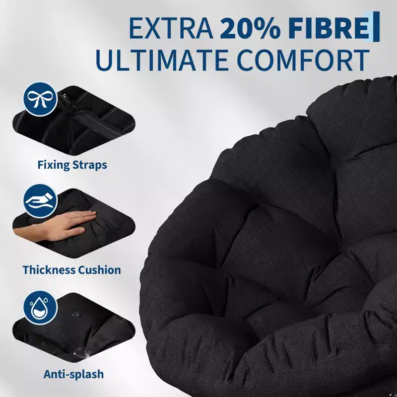 37-Inch Wicker Papasan Swivel Chair with Thick Cushion Round Outdoor Indoor Lounging Patio Seating Steel Frame