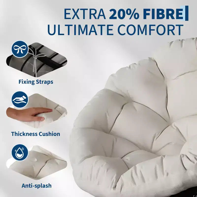 37-Inch Wicker Papasan Swivel Chair with Thick Cushion Round Outdoor Indoor Lounging Patio Seating Steel Frame
