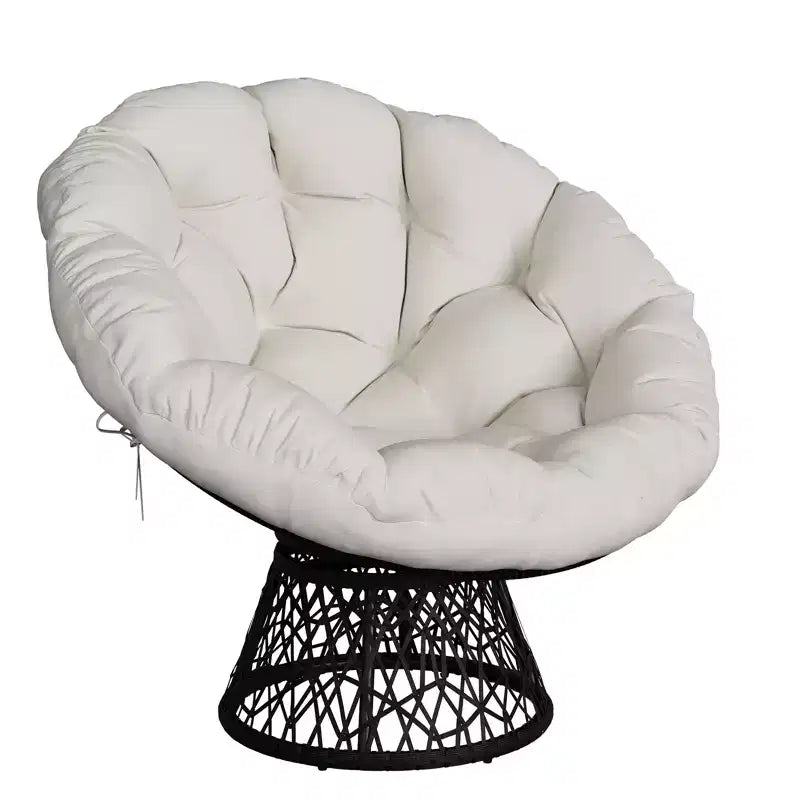 37-Inch Wicker Papasan Swivel Chair with Thick Cushion Round Outdoor Indoor Lounging Patio Seating Steel Frame
