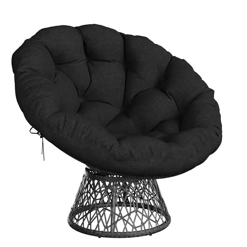 37-Inch Wicker Papasan Swivel Chair with Thick Cushion Round Outdoor Indoor Lounging Patio Seating Steel Frame