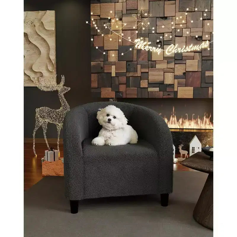 Fauteuil d'appoint, Fauteuil baril confortable en bouclette, Fauteuil club rond douillet, Fauteuil moderne avec coussin moelleux, pour salon, chambre, lecture