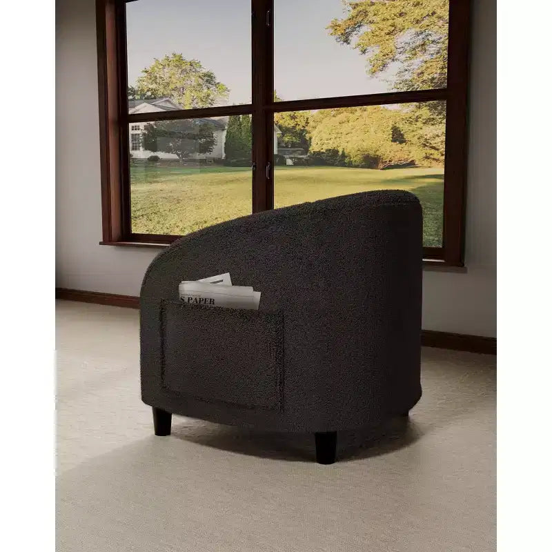 Fauteuil d'appoint, Fauteuil baril confortable en bouclette, Fauteuil club rond douillet, Fauteuil moderne avec coussin moelleux, pour salon, chambre, lecture