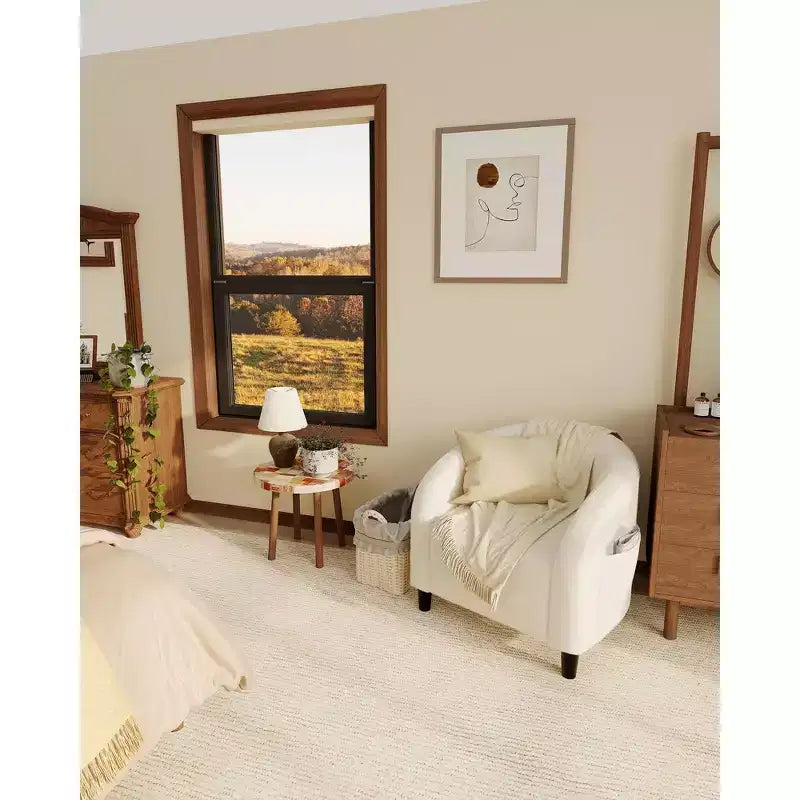 Fauteuil d'appoint, Fauteuil baril confortable en bouclette, Fauteuil club rond douillet, Fauteuil moderne avec coussin moelleux, pour salon, chambre, lecture