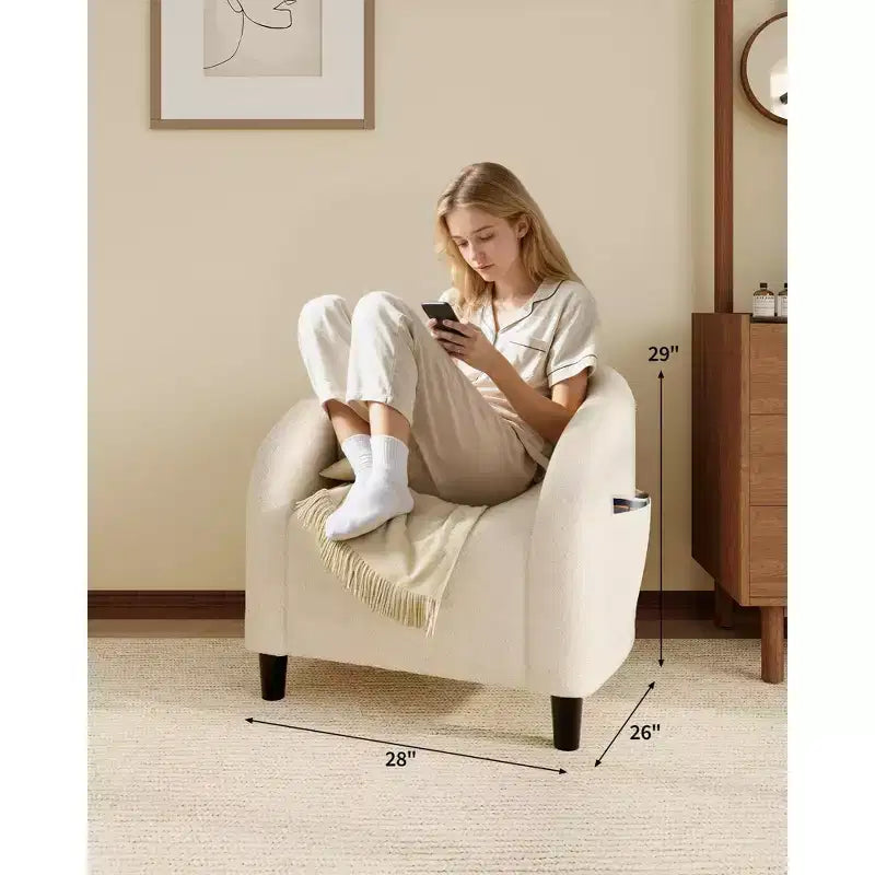 Fauteuil d'appoint, Fauteuil baril confortable en bouclette, Fauteuil club rond douillet, Fauteuil moderne avec coussin moelleux, pour salon, chambre, lecture