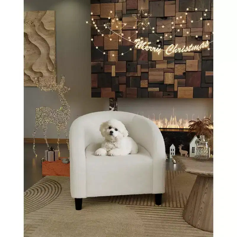 Fauteuil d'appoint, Fauteuil baril confortable en bouclette, Fauteuil club rond douillet, Fauteuil moderne avec coussin moelleux, pour salon, chambre, lecture