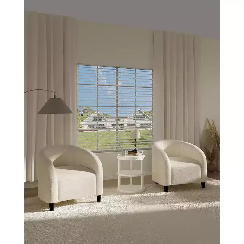Fauteuil d'appoint, Fauteuil baril confortable en bouclette, Fauteuil club rond douillet, Fauteuil moderne avec coussin moelleux, pour salon, chambre, lecture