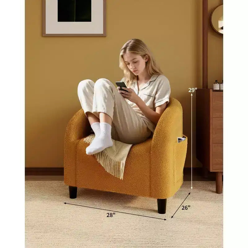 Fauteuil d'appoint, Fauteuil baril confortable en bouclette, Fauteuil club rond douillet, Fauteuil moderne avec coussin moelleux, pour salon, chambre, lecture