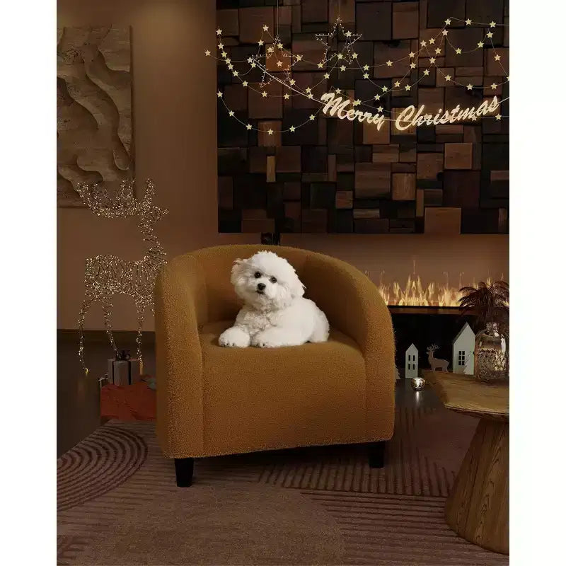 Fauteuil d'appoint, Fauteuil baril confortable en bouclette, Fauteuil club rond douillet, Fauteuil moderne avec coussin moelleux, pour salon, chambre, lecture
