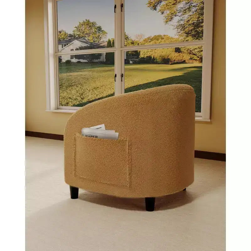 Fauteuil d'appoint, Fauteuil baril confortable en bouclette, Fauteuil club rond douillet, Fauteuil moderne avec coussin moelleux, pour salon, chambre, lecture