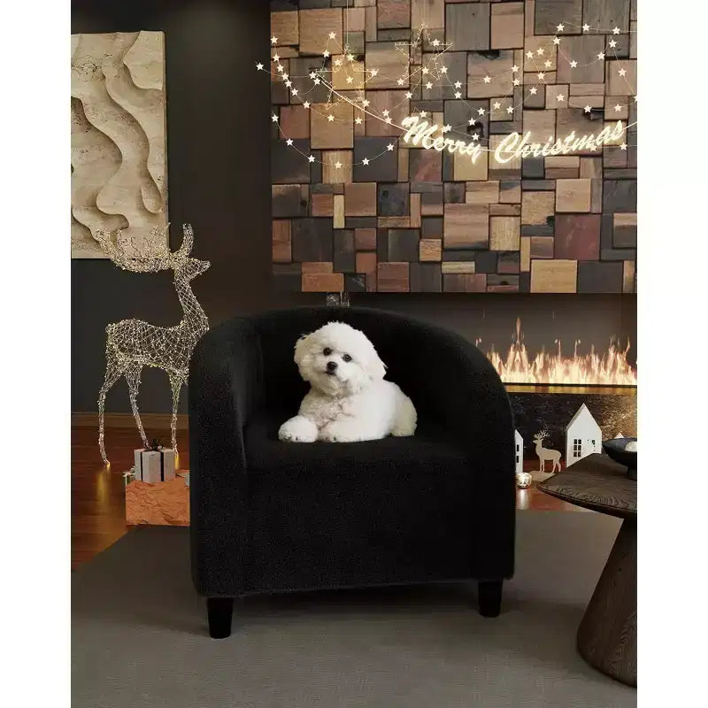 Fauteuil d'appoint, Fauteuil baril confortable en bouclette, Fauteuil club rond douillet, Fauteuil moderne avec coussin moelleux, pour salon, chambre, lecture
