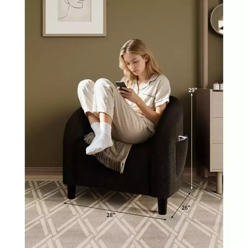 Fauteuil d'appoint, Fauteuil baril confortable en bouclette, Fauteuil club rond douillet, Fauteuil moderne avec coussin moelleux, pour salon, chambre, lecture