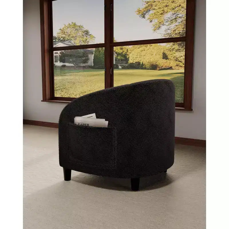 Fauteuil d'appoint, Fauteuil baril confortable en bouclette, Fauteuil club rond douillet, Fauteuil moderne avec coussin moelleux, pour salon, chambre, lecture