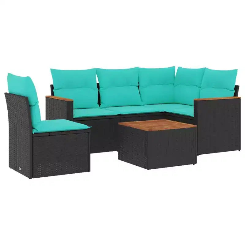 vidaXL 6 Piece Patio Sofa Set with Cushions Black Poly Rattan