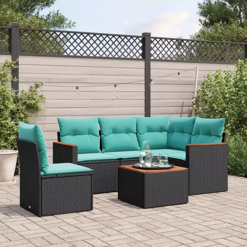vidaXL Ensemble de canapés de jardin 6 pièces avec coussins Résine tressée noire