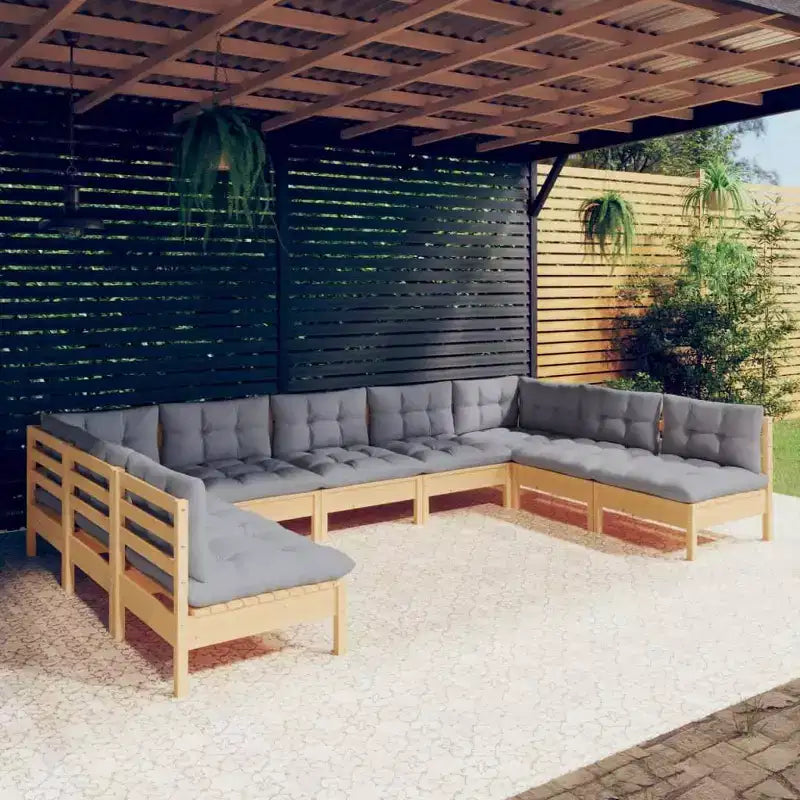 vidaXL Salon de jardin gris Bois de pin massif, tissu (100 % polyester)