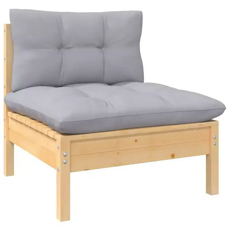 vidaXL Salon de jardin gris Bois de pin massif, tissu (100 % polyester)