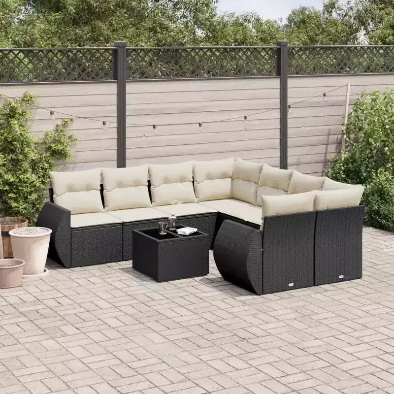vidaXL Salon de jardin noir en résine tressée, grand canapé de jardin modulable