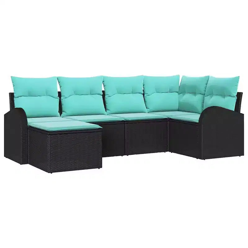 vidaXL Garden Sofa Set 6 pcs Black and turquoise Poly rattan - Black and turquoise without table