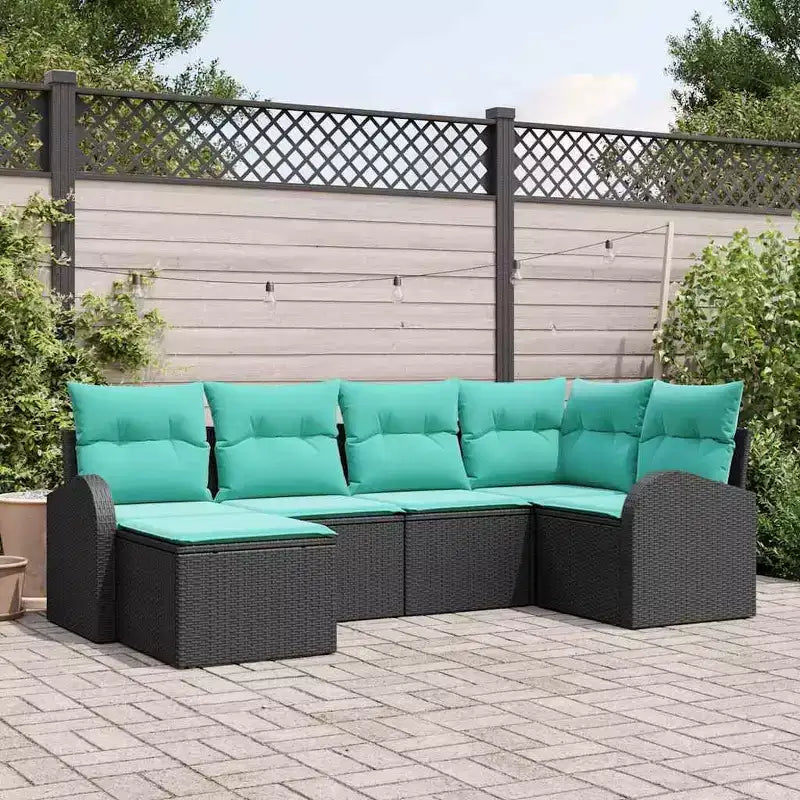 vidaXL Ensemble de canapés de jardin 6 pcs en résine tressée noir et turquoise - Noir et turquoise sans table