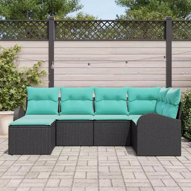 vidaXL Ensemble de canapés de jardin 6 pcs en résine tressée noir et turquoise - Noir et turquoise sans table
