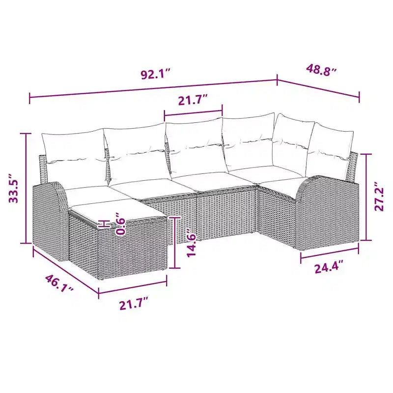 vidaXL Ensemble de canapés de jardin 6 pcs en résine tressée noir et turquoise - Noir et turquoise sans table