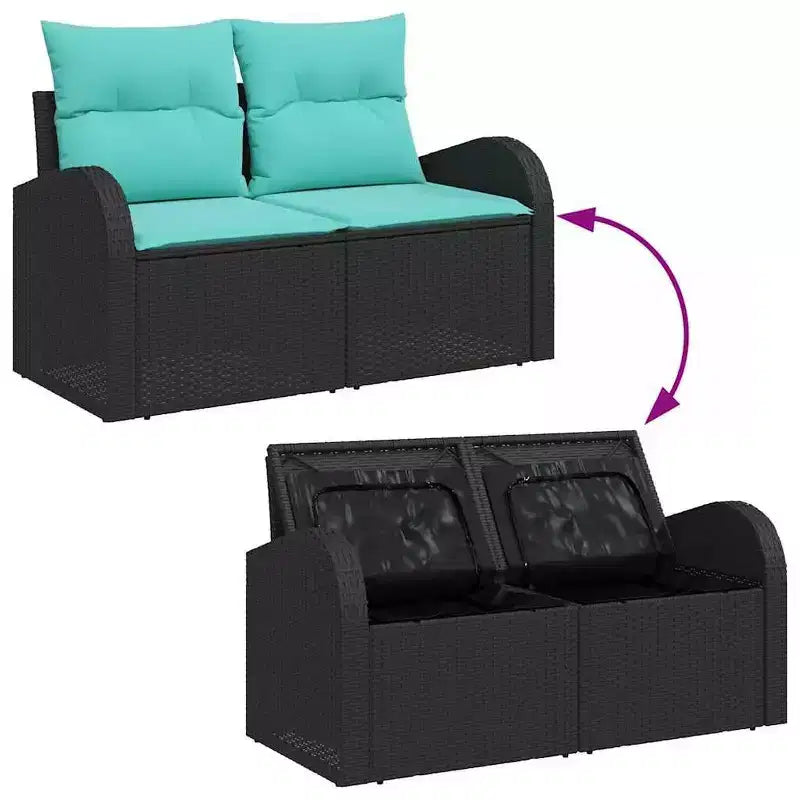 vidaXL Salon de jardin avec coussins 8 pcs Résine tressée noir - Noir sans table Bleu