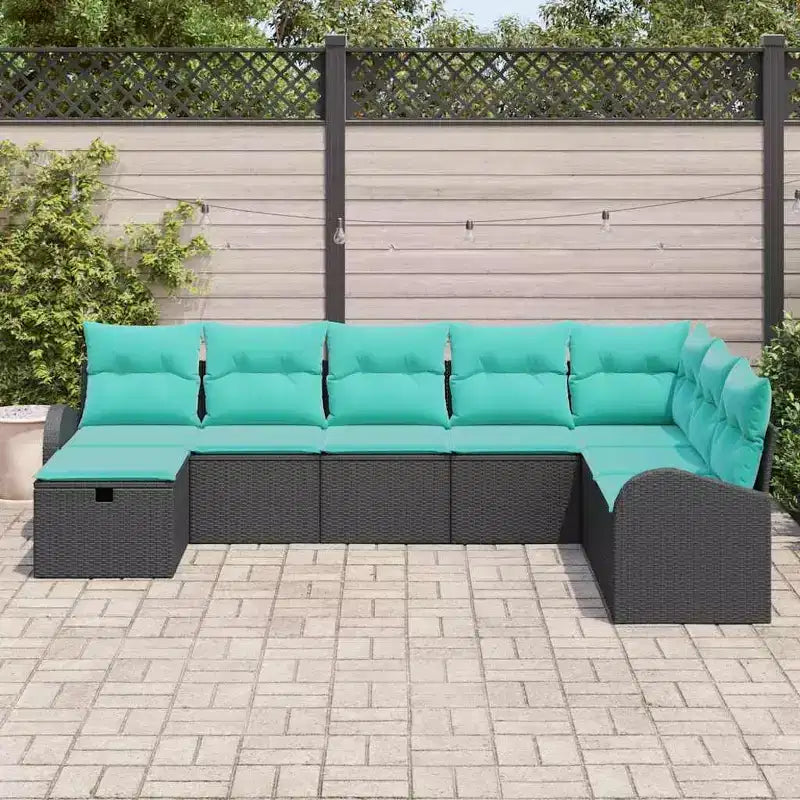 vidaXL Salon de jardin avec coussins 8 pcs Résine tressée noir - Noir sans table Bleu