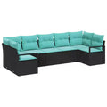 vidaXL Garden Sofa Set with Cushion 7 pcs Black and Turquoise