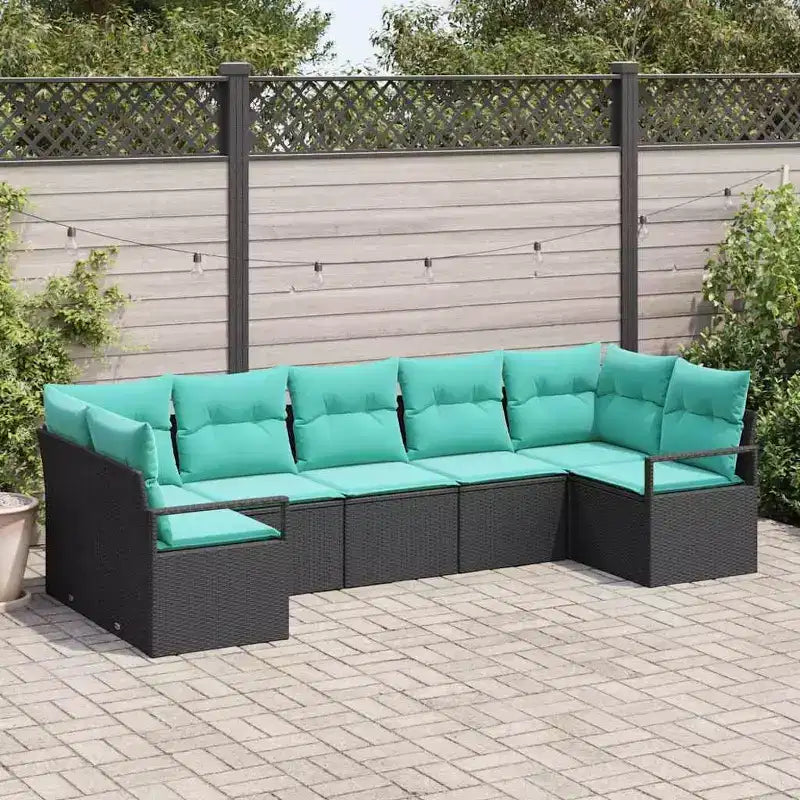 vidaXL Salon de jardin avec coussins 7 pièces Noir et turquoise
