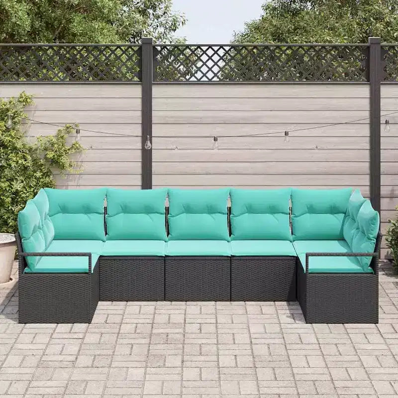 vidaXL Salon de jardin avec coussins 7 pièces Noir et turquoise