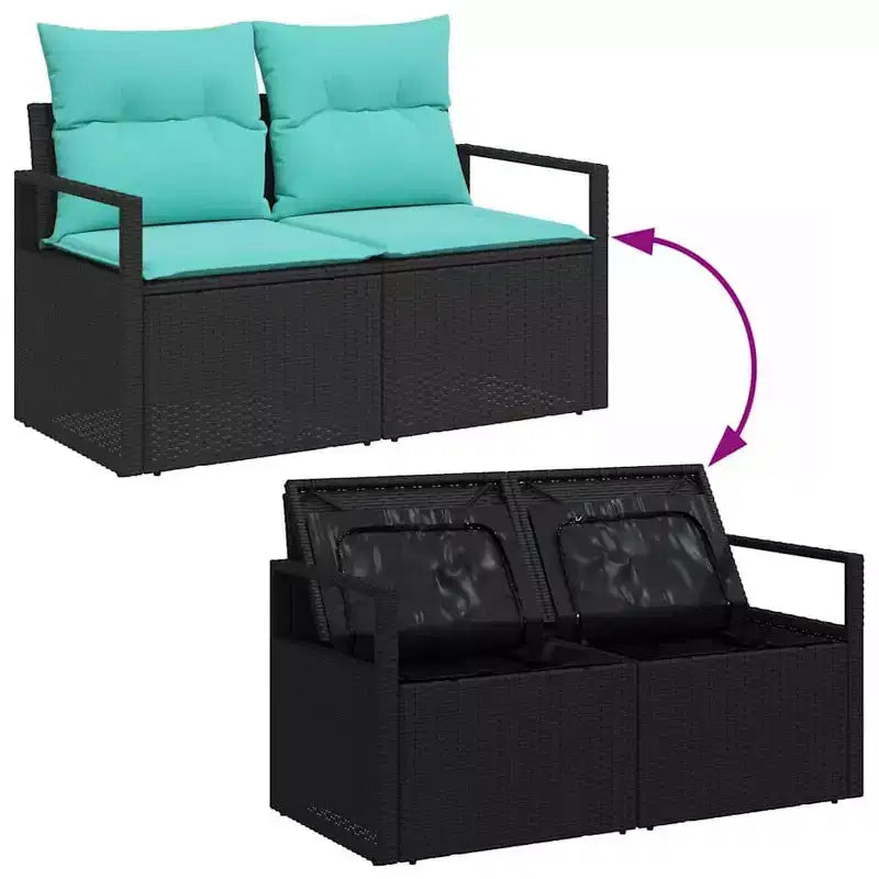 vidaXL Salon de jardin avec coussins 7 pièces Noir et turquoise