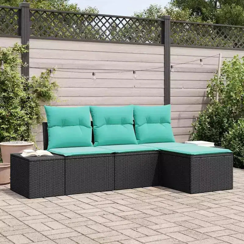 vidaXL Salon de jardin avec coussins 4 pcs Noir et turquoise