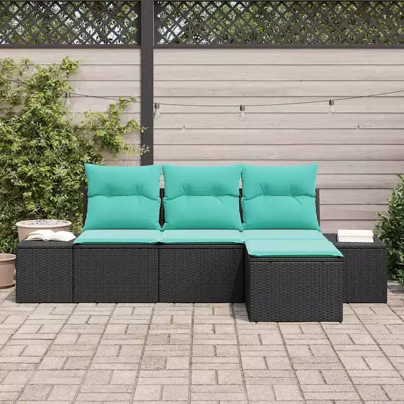 vidaXL Salon de jardin avec coussins 4 pcs Noir et turquoise