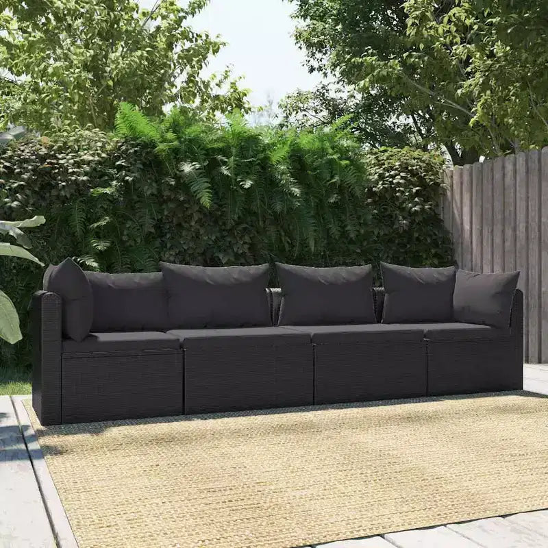 vidaXL Canapé de jardin noir Résine tressée 4 places Pieds réglables