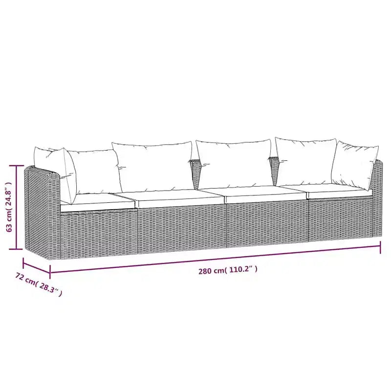 vidaXL Canapé de jardin noir Résine tressée 4 places Pieds réglables