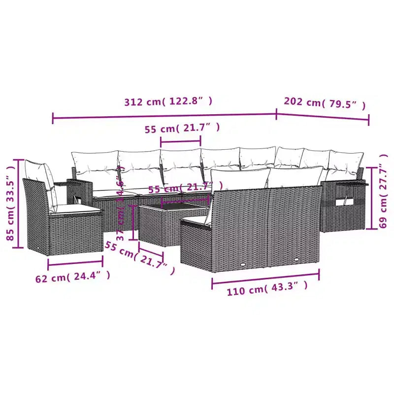 vidaXL Salon de jardin 11 pièces avec coussins en résine tressée gris