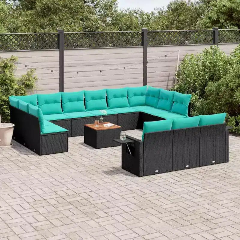 vidaXL Salon de jardin 14 pcs avec coussins Noir Résine tressée