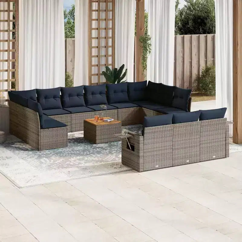 vidaXL Salon de jardin 14 pcs avec coussins Noir Résine tressée