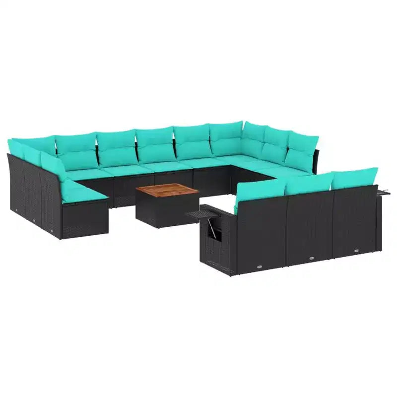 vidaXL 14 Piece Garden Sofa Set with Cushions Black Poly Rattan