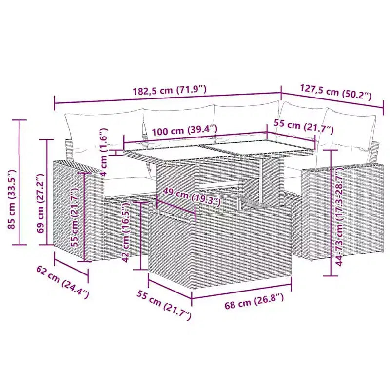 vidaXL Ensemble de canapés de jardin 5 pcs avec coussins résine tressée gris