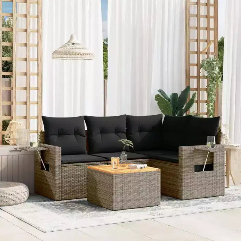 vidaXL Ensemble de canapés de jardin 5 pcs avec coussins résine tressée gris