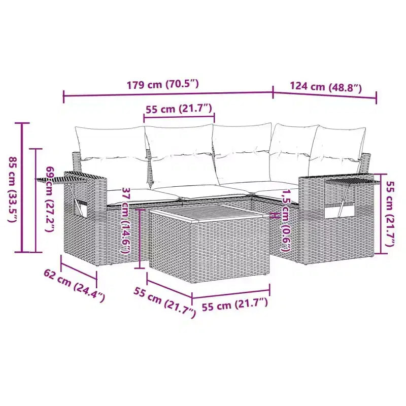 vidaXL Ensemble de canapés de jardin 5 pcs avec coussins résine tressée gris