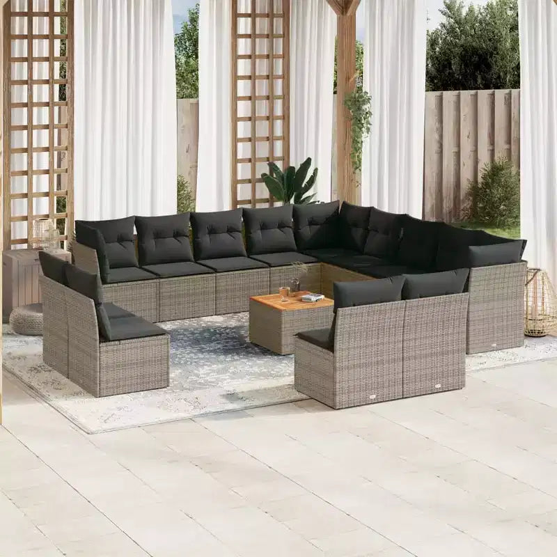 vidaXL Salon de jardin avec coussins Mobilier d'extérieur 14 pièces Résine tressée
