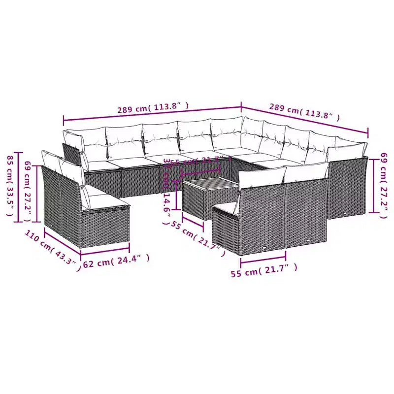 vidaXL Salon de jardin avec coussins Mobilier d'extérieur 14 pièces Résine tressée